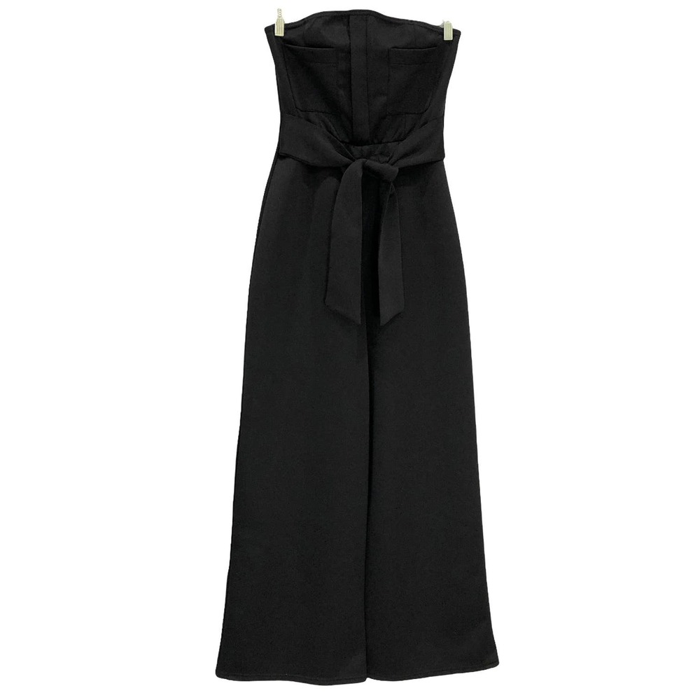 BooHoo Black Belted Jumpsuit Wide Leg Pockets Sz. 8P NWT